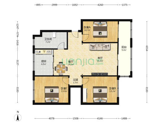 吉祥路 3室2厅1卫 119平方