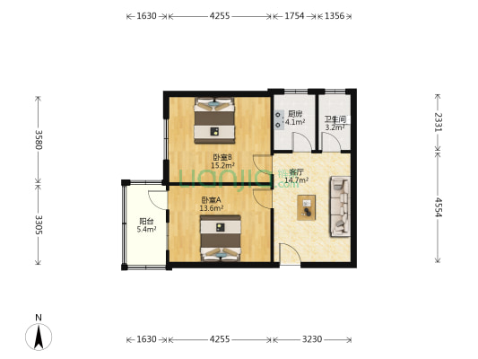 天宇商住楼 2室1厅1卫 62平方
