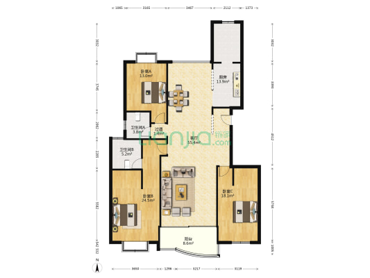 天裕小区 3室1厅2卫 182平方