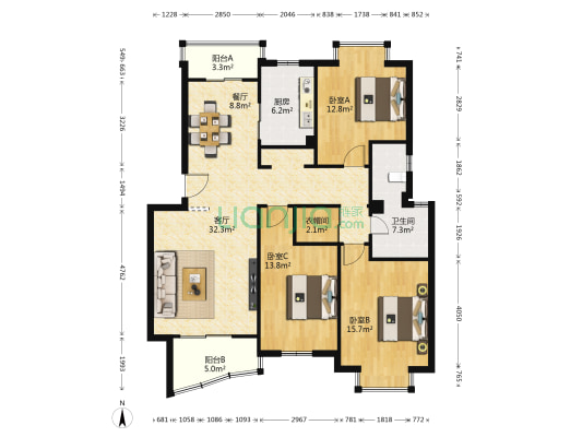 东方冠郡一期 3室2厅1卫 123平方
