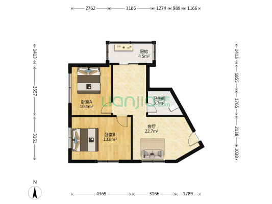 鸡爪楼 2室1厅1卫 71平方