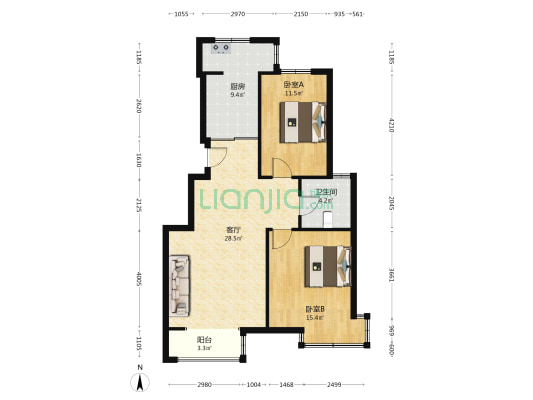 诚信北里 2室1厅1卫 99平方