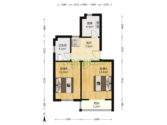 新友花苑一区 2室1厅1卫 58平方