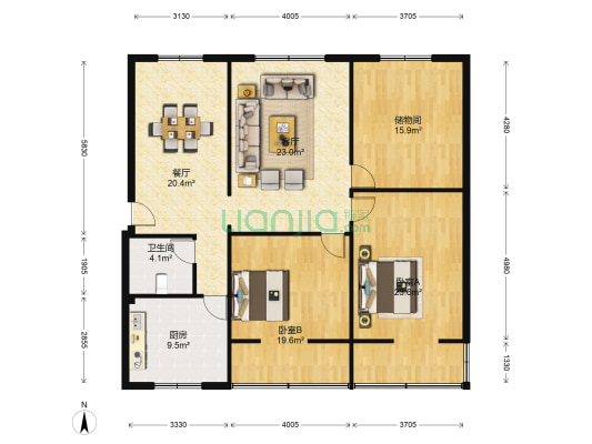 湖滨路 2室2厅1卫 130平方
