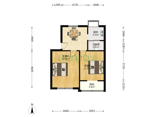 马纺新村 2室1厅1卫 53平方