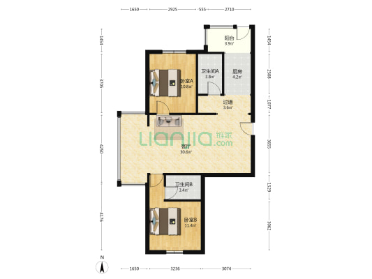 旭锦苑 2室1厅2卫 94平方