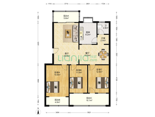 人寿保险公司附属小区 3室2厅1卫 121平方
