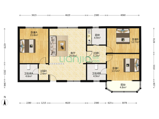 信罗大厦 3室1厅2卫 137平方
