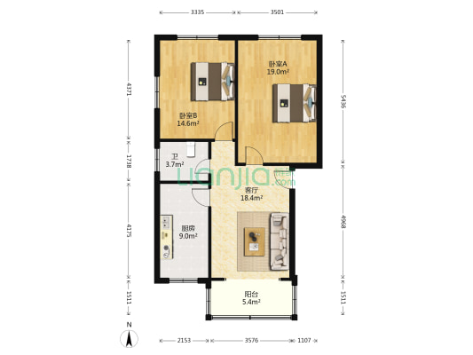 久灵住宅小区 2室1厅1卫 88平方