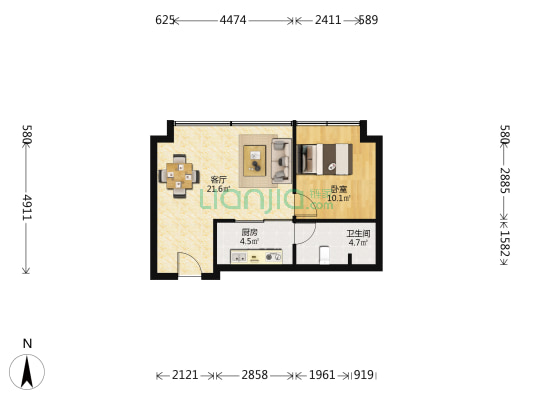 清城国际中心 1室1厅1卫 61平方