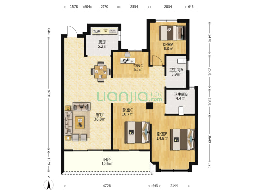 融创江岸臻园 4室1厅2卫 139平方
