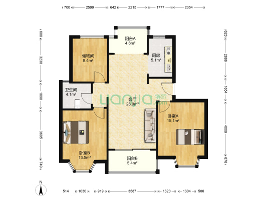 华府壹区 2室1厅1卫 96平方