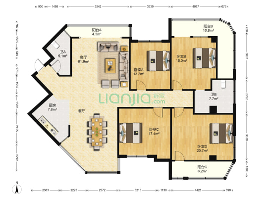 福源花園 4室1厅2卫 180平方