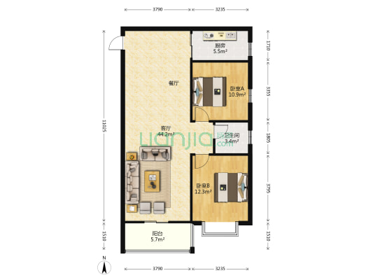 聚龙锦绣龙城 2室1厅1卫 91平方