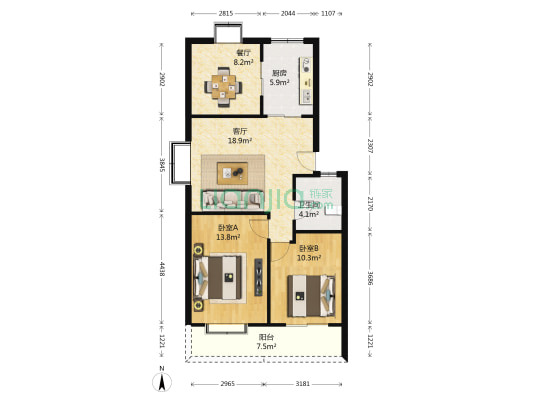 如意人家 2室2厅1卫 83平方
