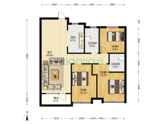 融创融公馆 3室1厅2卫 121平方