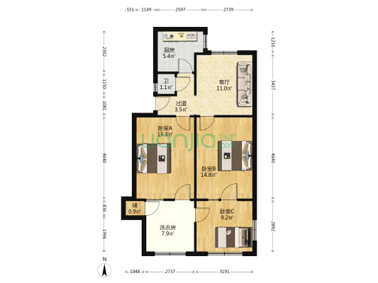 中环水务公司家属院 3室1厅1卫 92平方