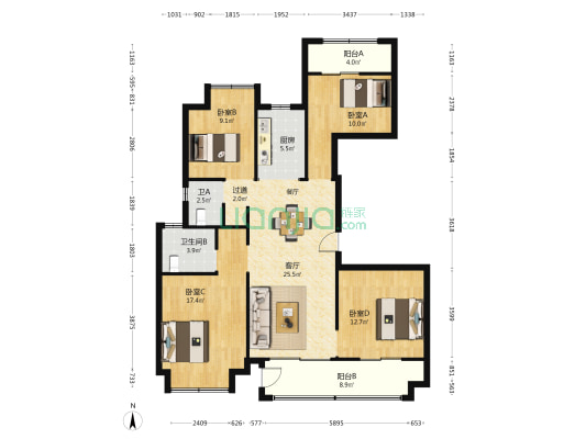雅仕书苑 4室1厅2卫 139平方
