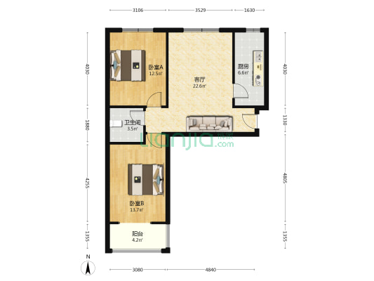 南北通透两居西丁双塔业主换房急售-户型图