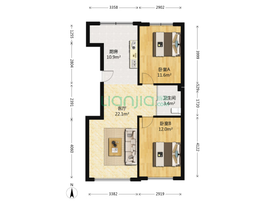 鸿博·御景花园 2室1厅1卫 83平方