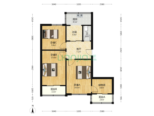 市丝绸厂 3室1厅1卫 81平方