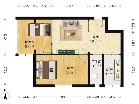 金良综合楼小区 2室1厅1卫 68平方
