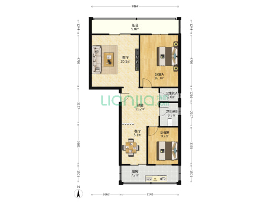 建国三巷8号 2室2厅2卫 88平方