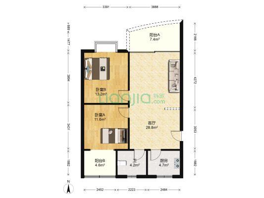 霞飞路62号 2室1厅1卫 91平方