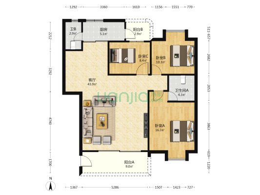 盛南旺阁 3室1厅2卫 118平方
