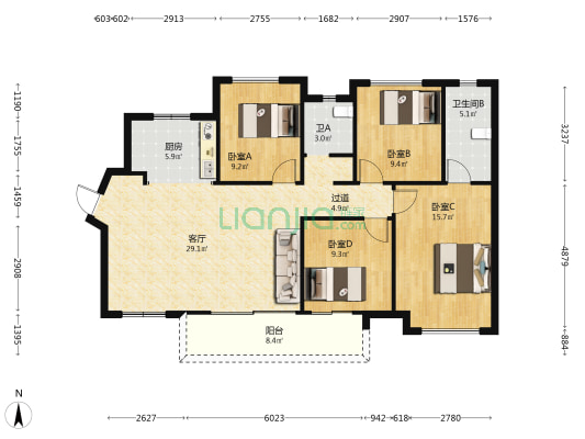 君逸府 4室1厅2卫 123平方