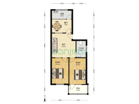 华都花苑 2室2厅1卫 80平方