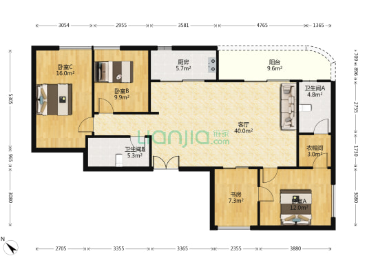 山海湾8号 4室1厅2卫 126平方