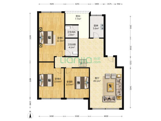 陵州路一段337号 3室1厅2卫 150平方