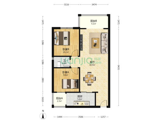 物华北苑 2室1厅1卫 74平方