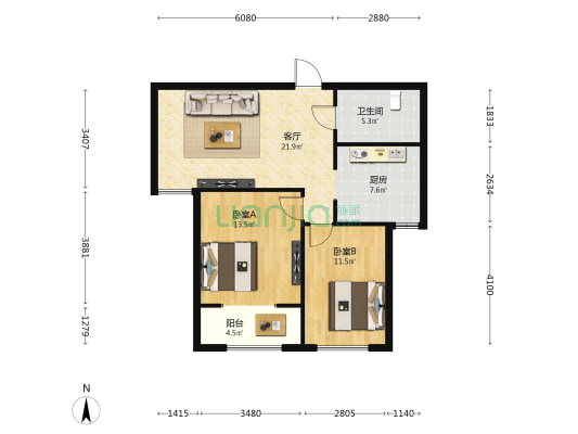 如意龙城湾 2室1厅1卫 87平方