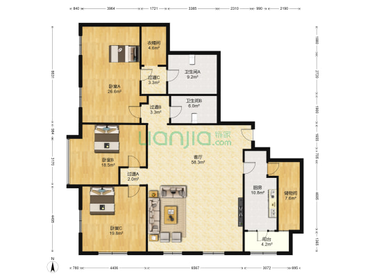 US联邦公寓 3室1厅2卫 235平方