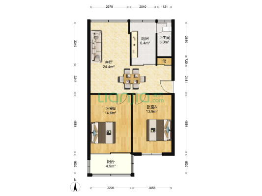 青年路71号 2室1厅1卫 77平方