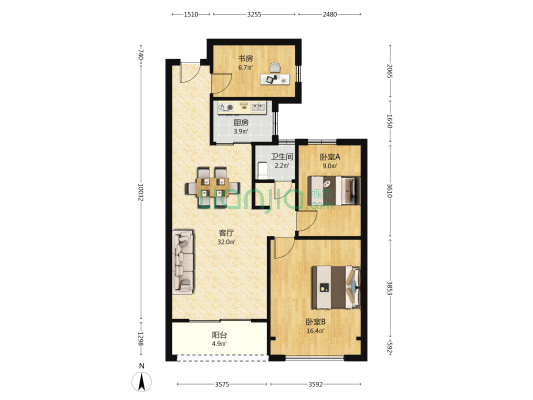 罗西住宅区十一组团 3室1厅1卫 95平方