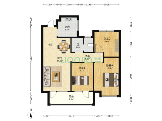 弘阳·时光九樾 3室1厅1卫 108平方