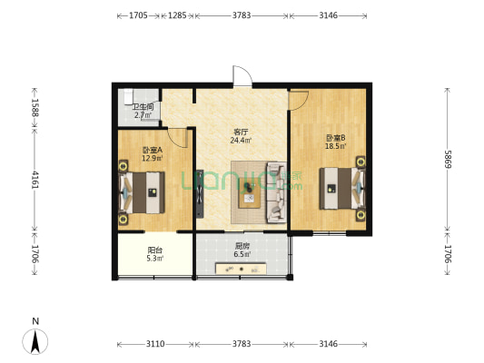 大华东坊陕棉十一厂家属院 2室1厅1卫 84平方