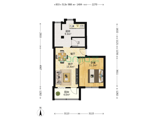 南宁市环境卫生管理处住宅楼 1室1厅1卫 48平方
