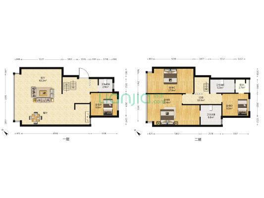 中海云麓九里 4室1厅3卫 128平方
