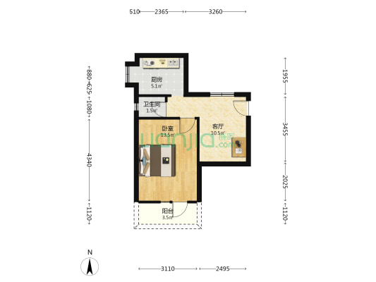 东马棚街12号 1室1厅1卫 37平方