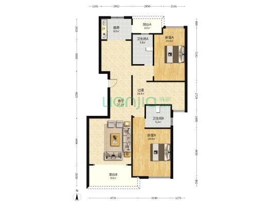 金江景逸 2室1厅2卫 233平方