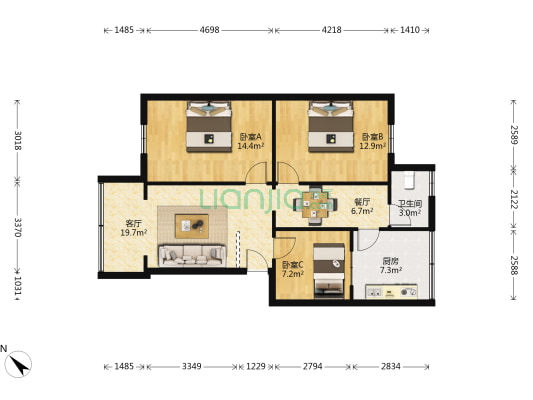 小关庙后街27号 3室2厅1卫 78平方