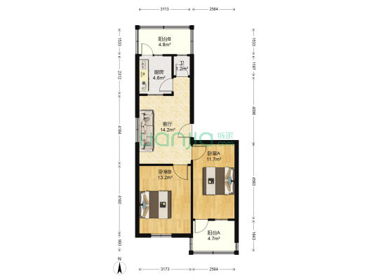 经五路318号 2室1厅1卫 66平方