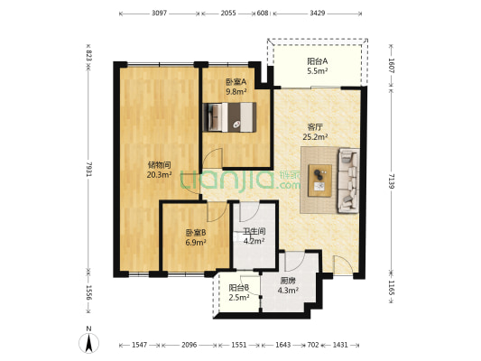 锦绣国际花城三期二区 2室1厅1卫 96平方