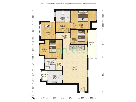 华南城巴南华府2期 4室1厅2卫 109平方