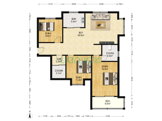 祥泰森林河湾 3室1厅2卫 131平方