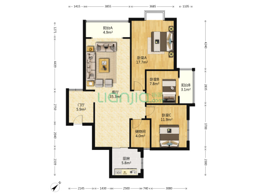 阳晨D区 3室1厅0卫 105平方